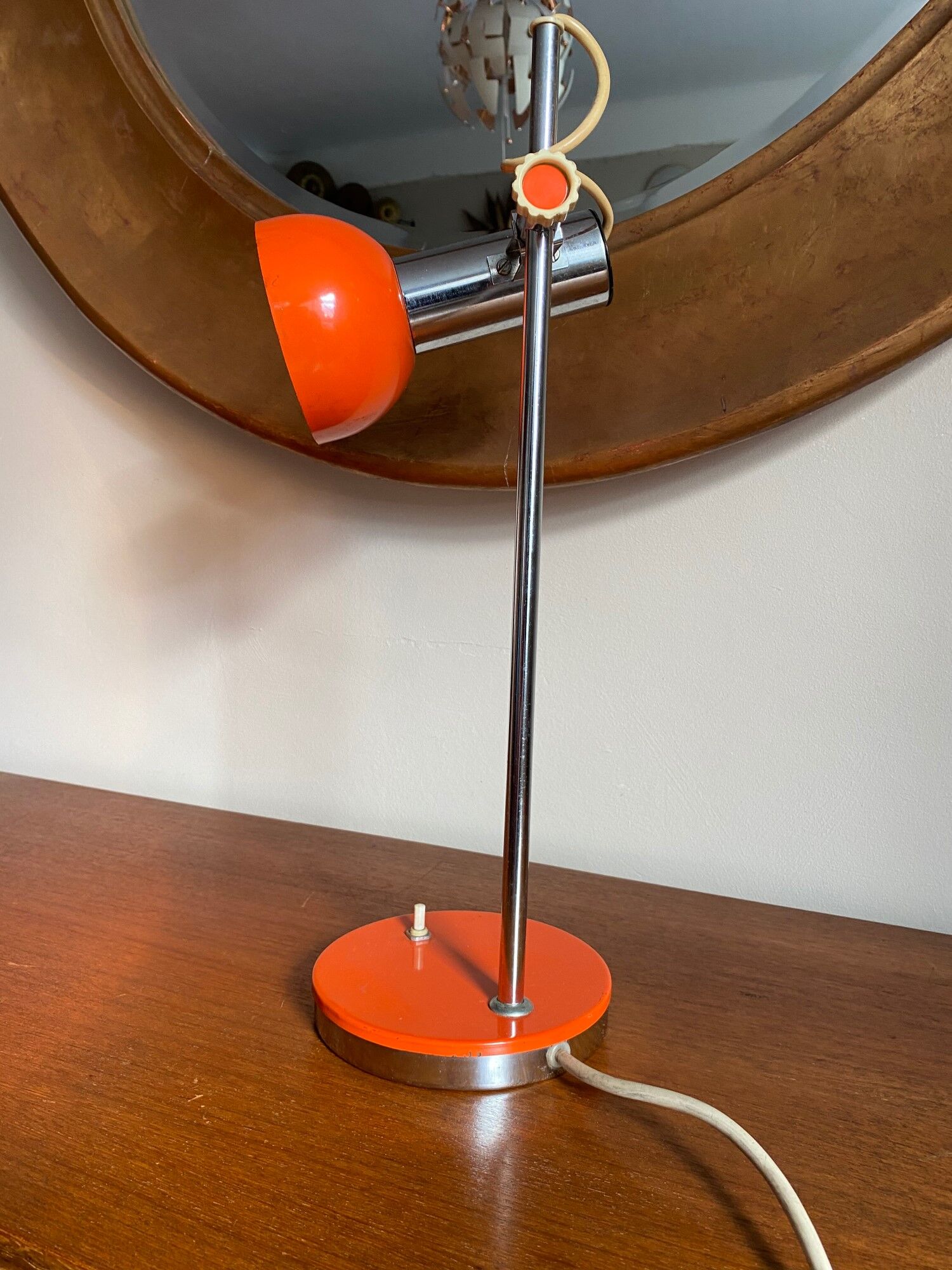 Desk lamp in orange and chrome lacquered metal