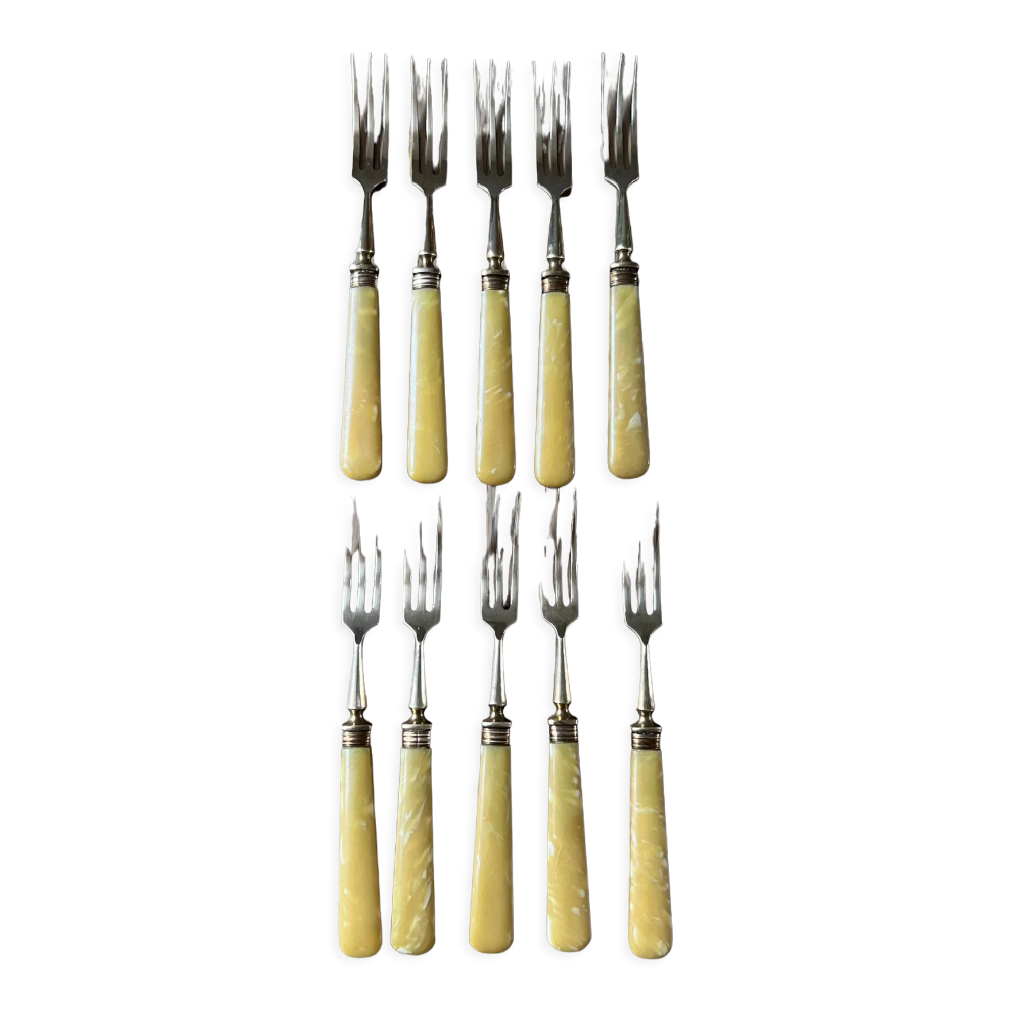 10 antique gold forks for desserts, cheese