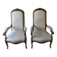 Pair of antique Voltaire armchairs, carved back