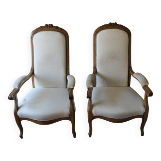 Pair of antique Voltaire armchairs, carved back