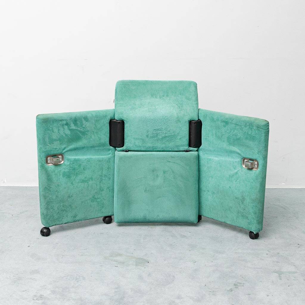Set of 6 Roota velvet armchairs in green by Buzzati & Rocchi, 1970s