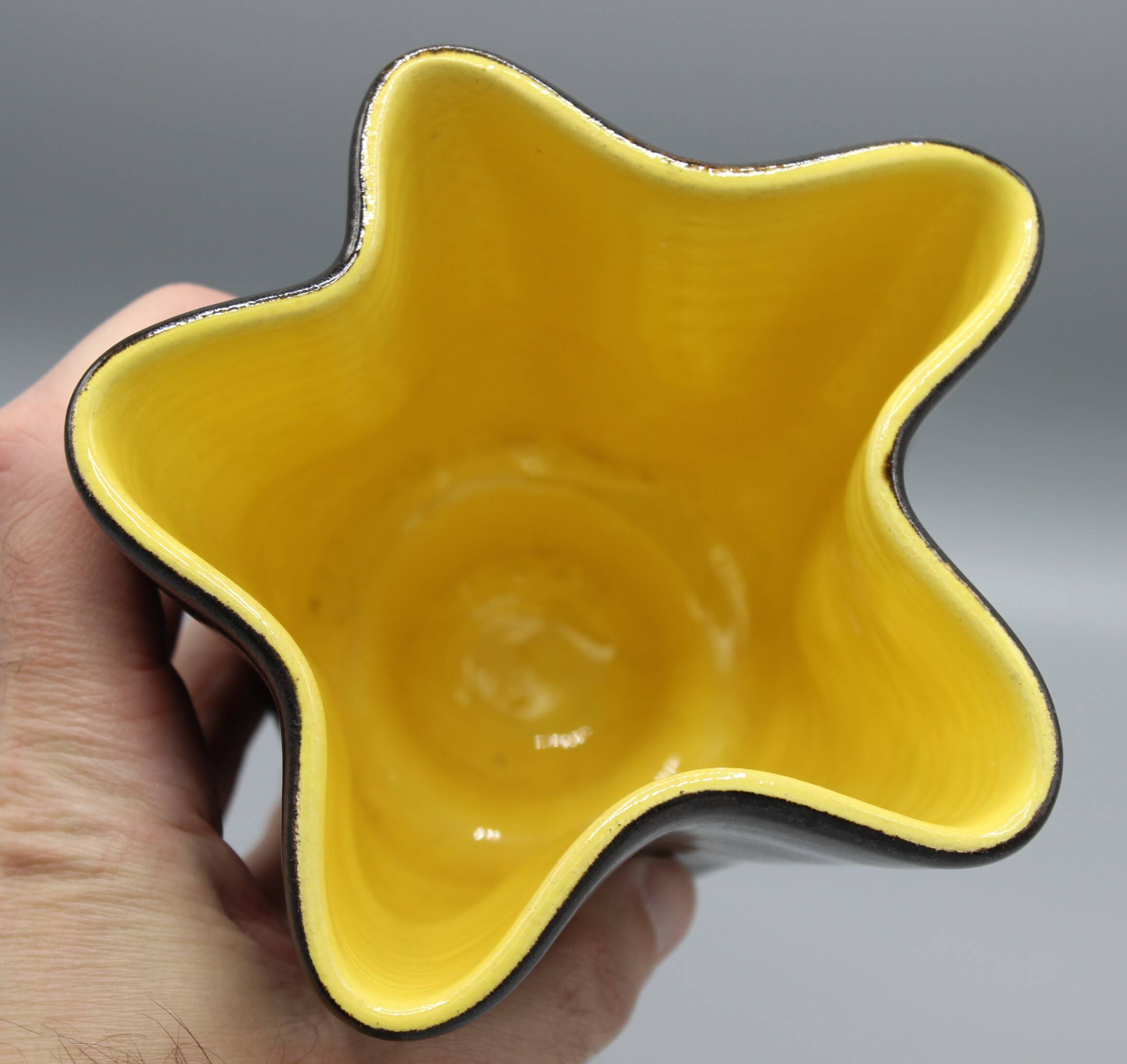 Vintage yellow and black ceramic vase design 50s 60s