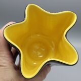 Vase vintage ceramique jaune et noir design annees 50 60