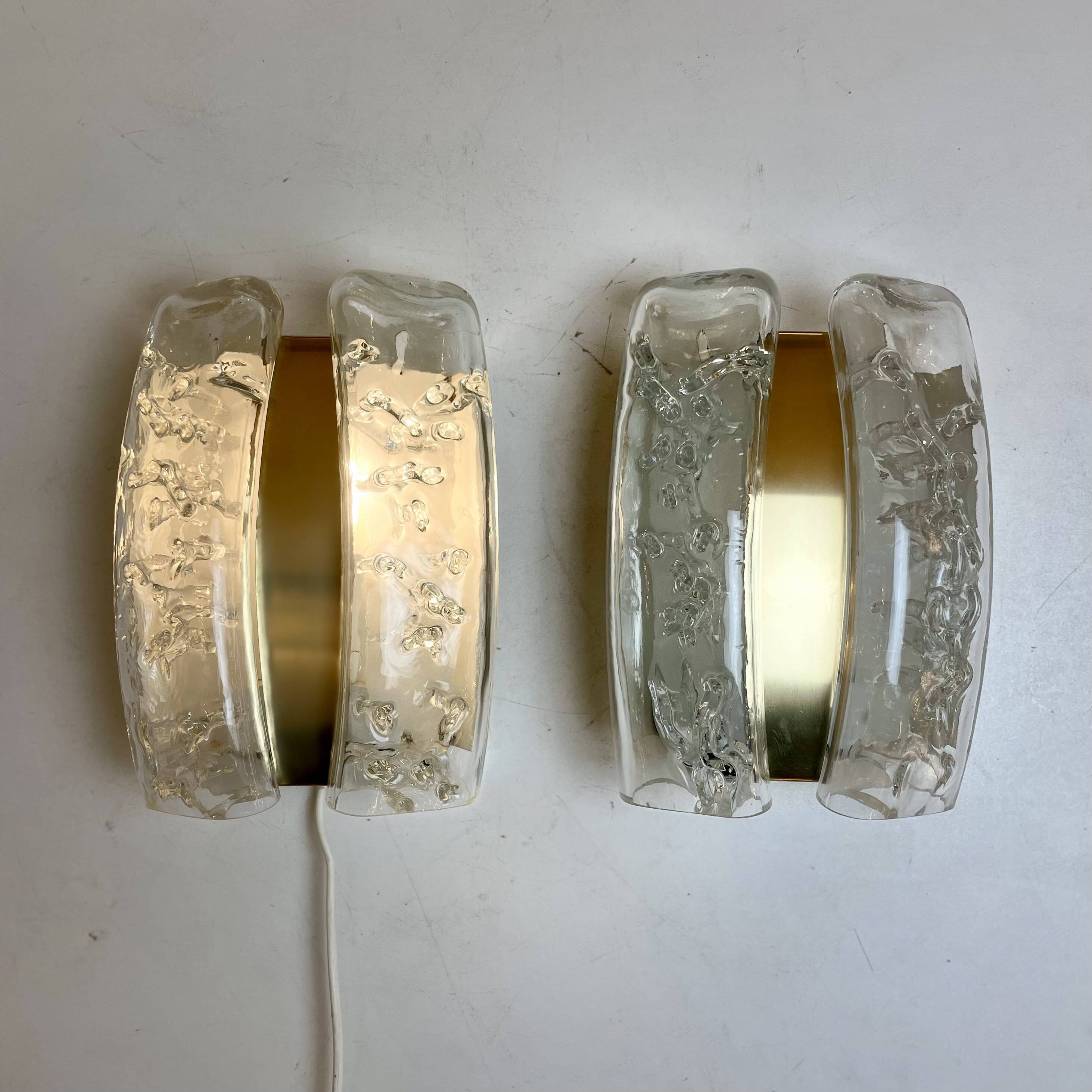 Glass and brass wall lights by Doria, 1960s