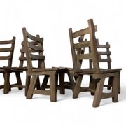 6 x Brutalist oak dining chairs / Belgium 1970s