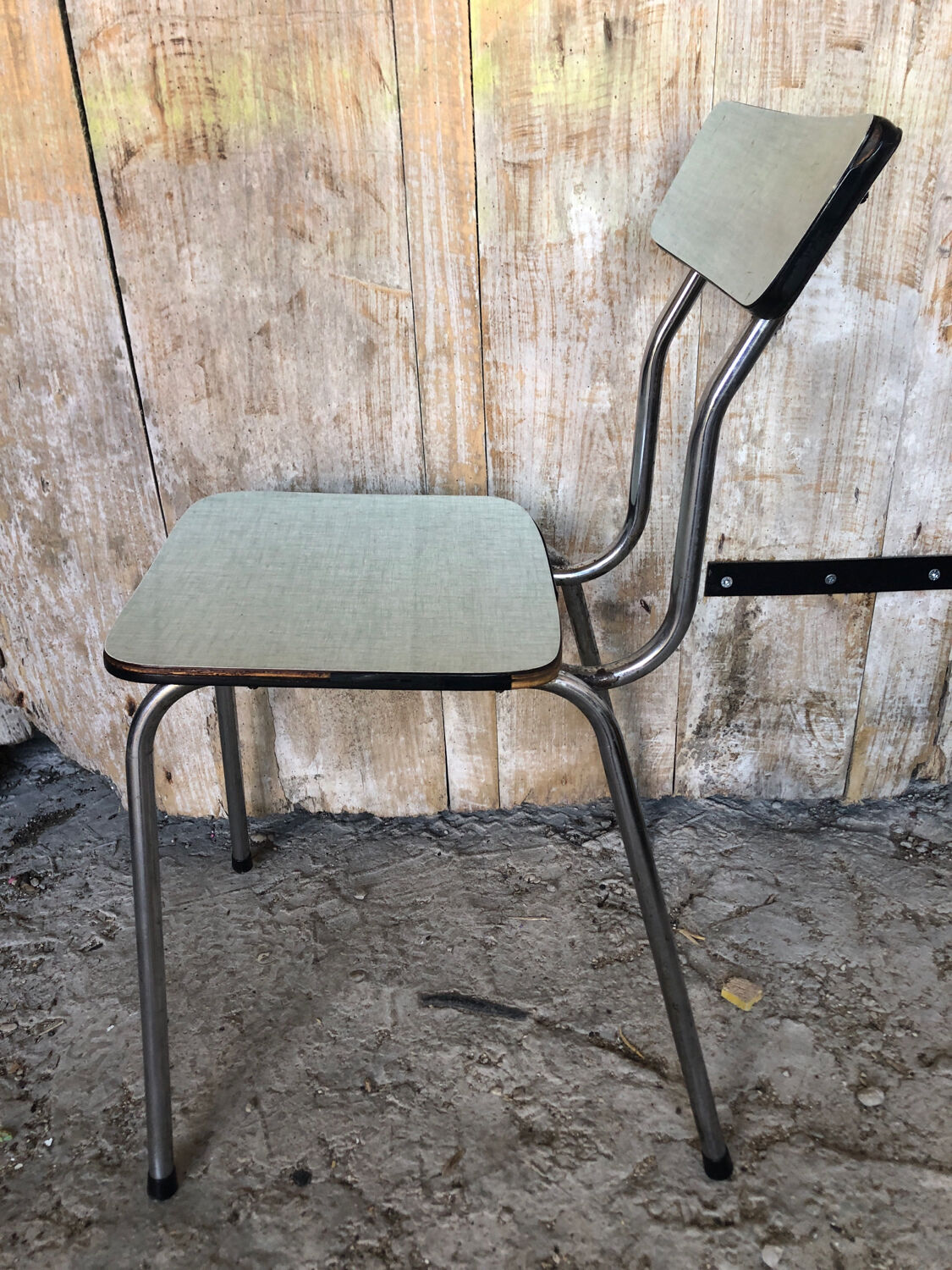 Chaise cuisine en formica vert avec pied metal années 70 vintage #a035