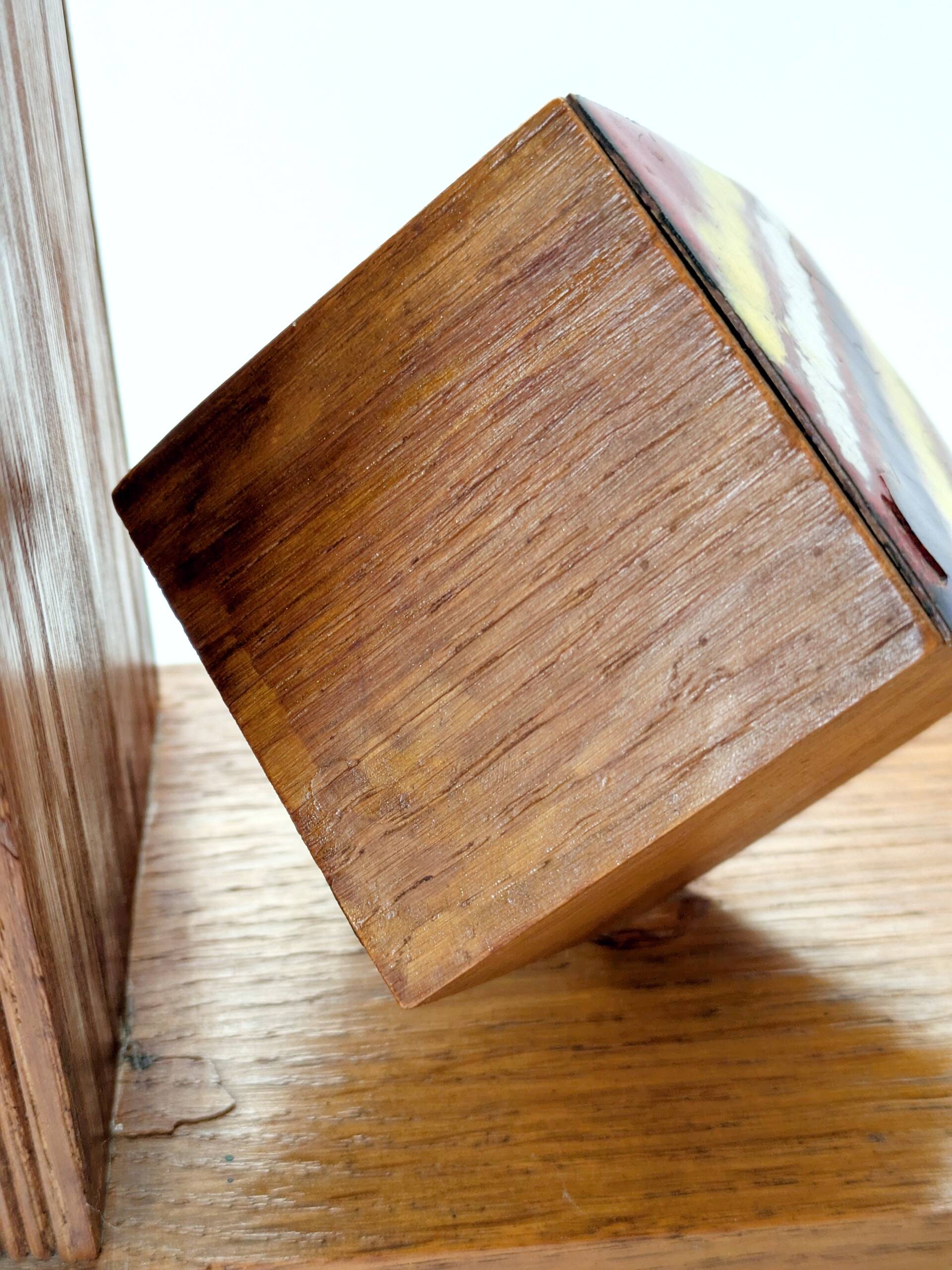 Mid-Century pair of wooden and enamel bookends, 1960s