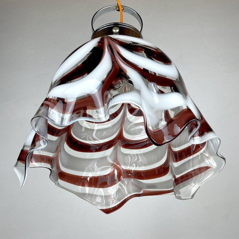Brown Murano glass Fazzoletto pendant by AV Mazzega, Italy, 1970s