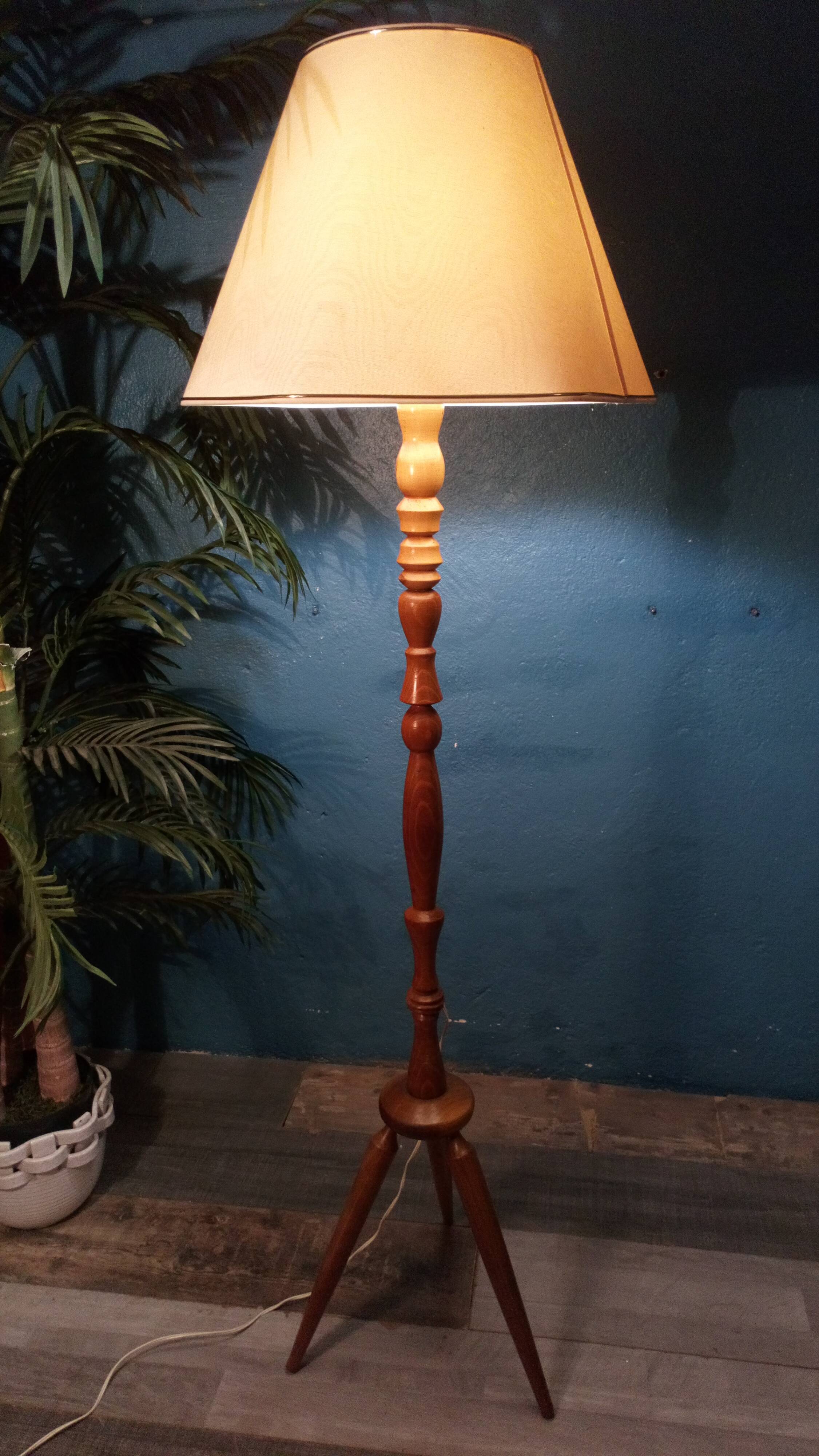 Triplet turned wood floor lamp 1950s