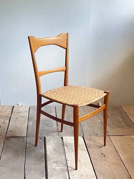 Pair of mid-century woven-seat dining chairs by G.B. Marangoni, Italy 1950s