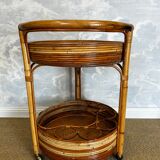 2-tiered round bamboo bar cart in the style of Vivai del Sud, Italy, 1960s