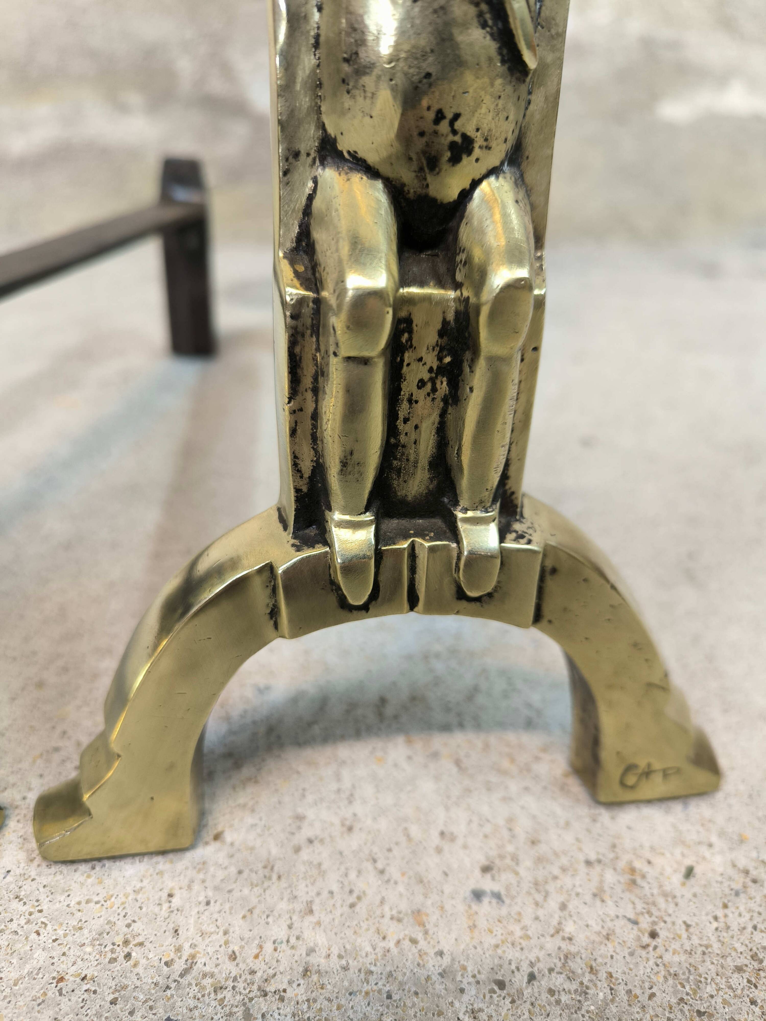 Pair of bronze "Shamans" andirons by Anton Prinner