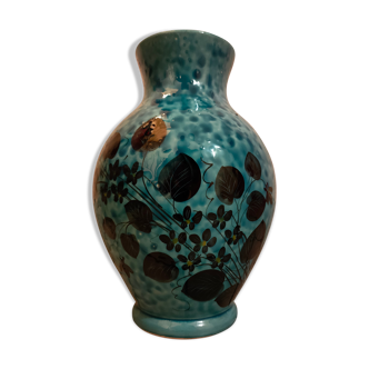 Blue Vallauris vase signed Guizol