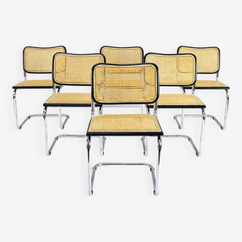 Ensemble de six chaises cesca, modèle b32, fabriquées en Italie dans les années 1970.