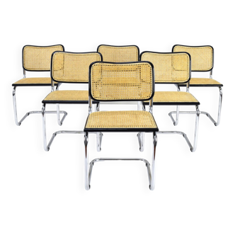 Ensemble de six chaises cesca, modèle b32, fabriquées en Italie dans les années 1970.