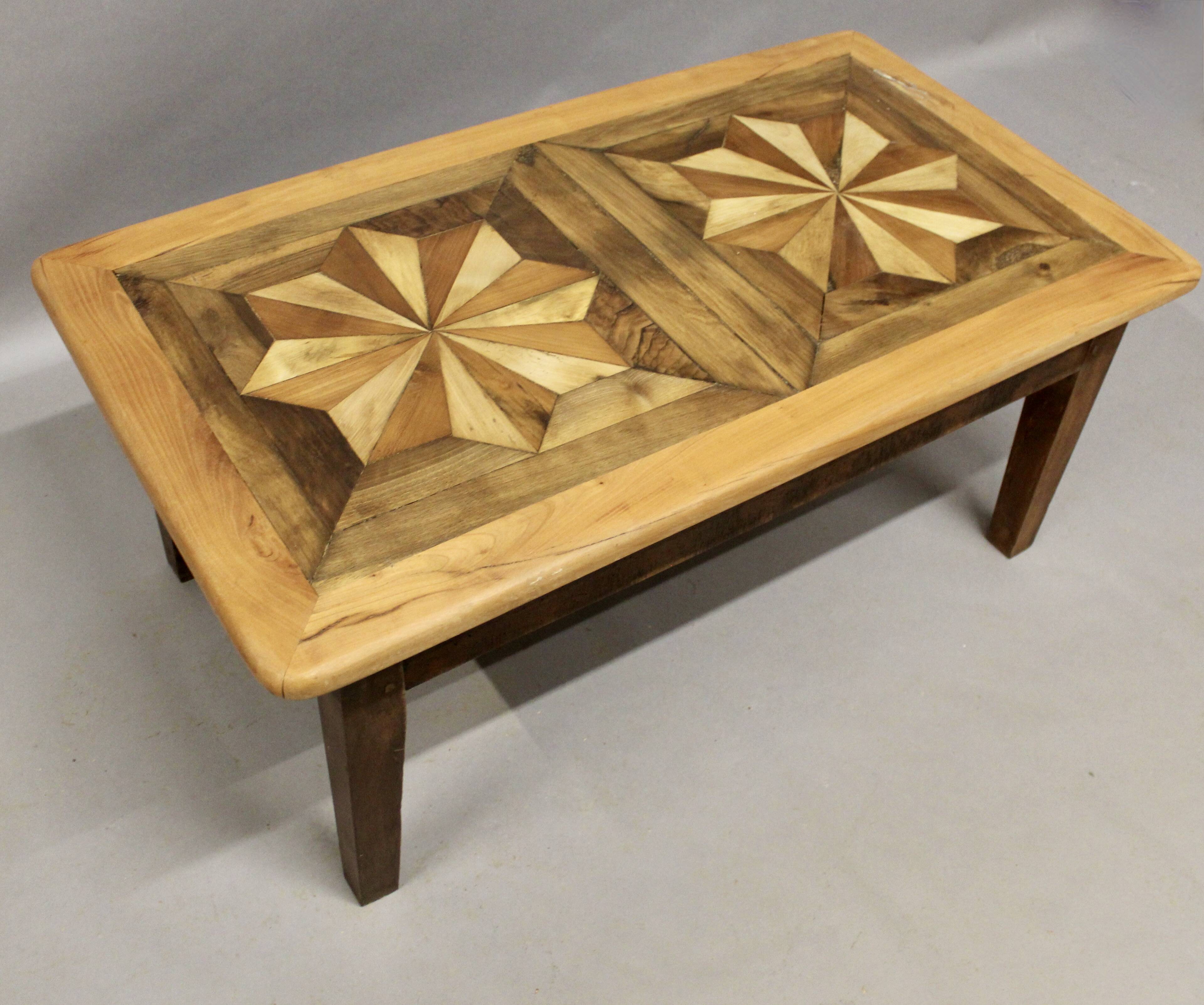 110 cm Coffee Table with Antique Parquet Top