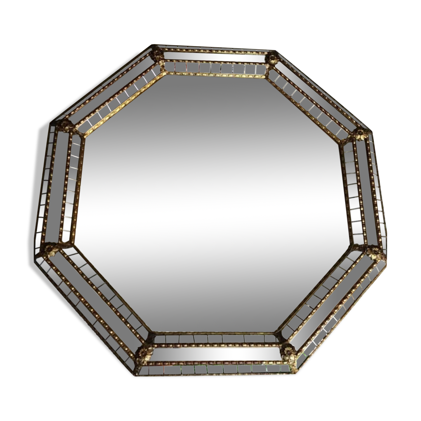 Venetian octagonal mirror murano style. a parecloses/facets. floral and beaded decoration 60 x 60 cm