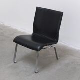 Unique black leather & steel modernist lounge chair, 1960s