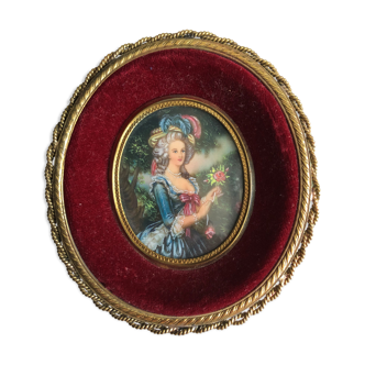 Miniature portrait of elegant with bouquet