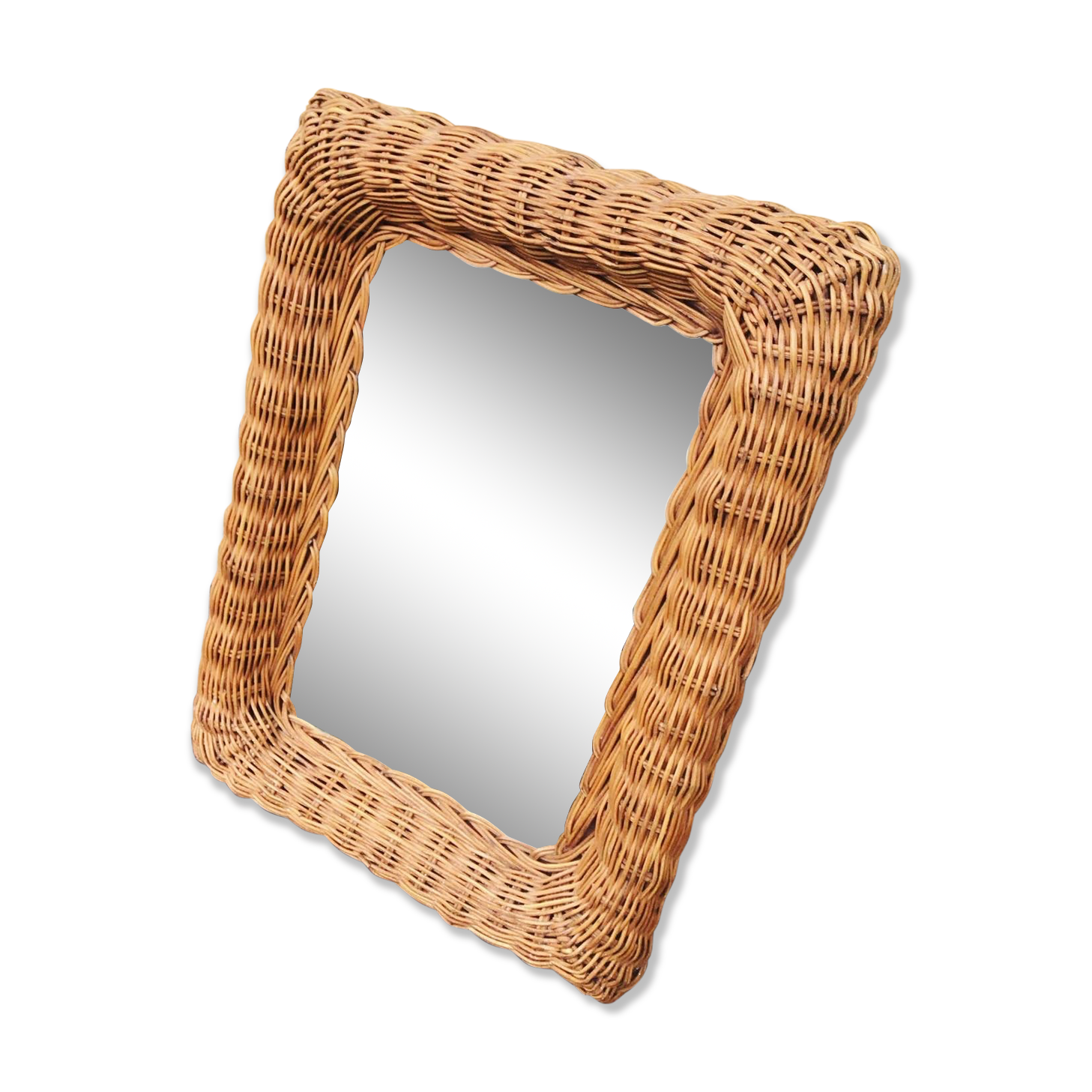 1950 braided wicker mirror 31x41cm