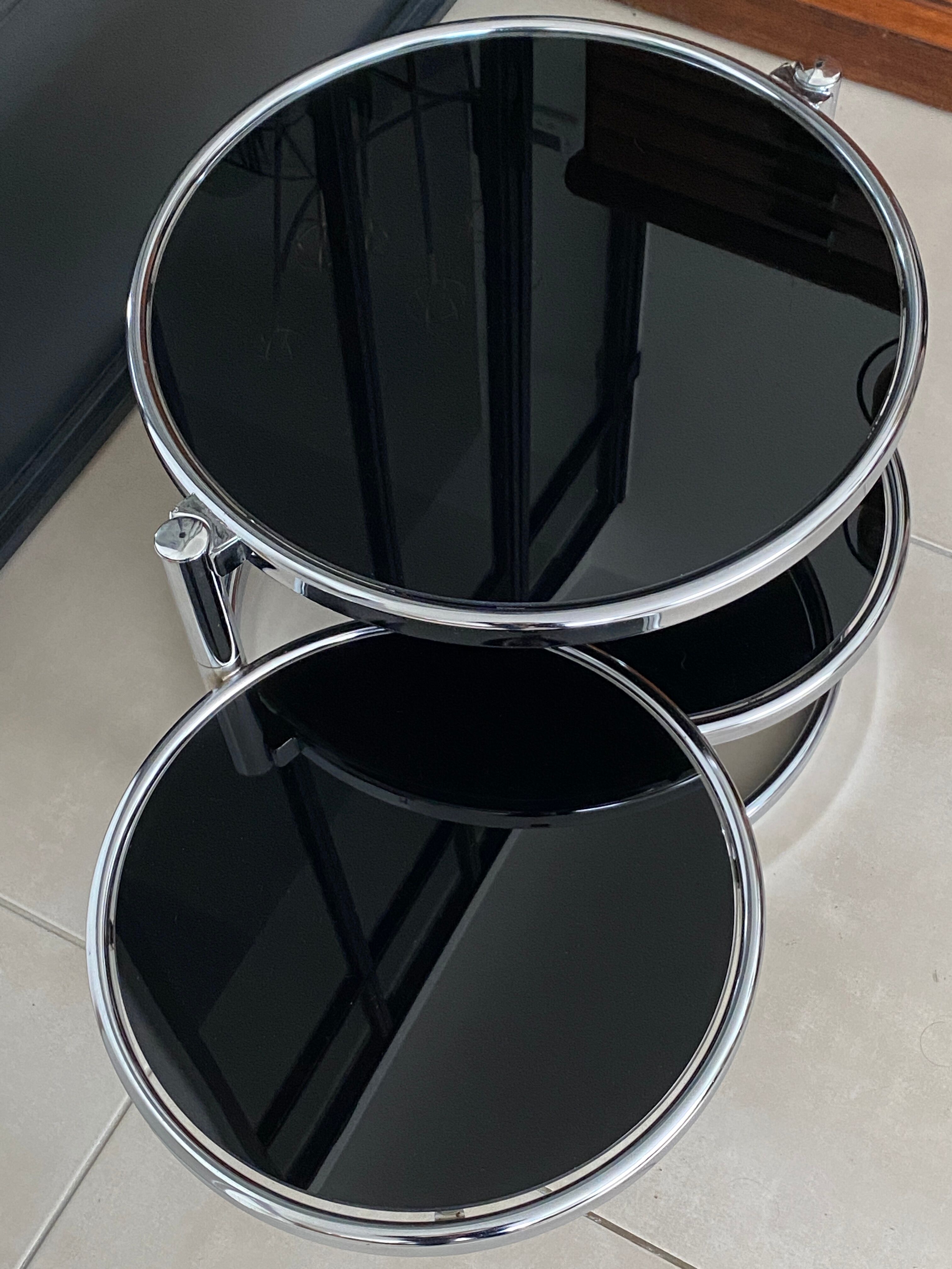 Table basse ronde en verre et chrome vintage