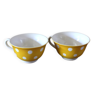 Duo grandes tasses jaunes à pois sarreguemines vintage