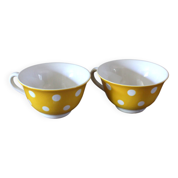 Duo grandes tasses jaunes à pois sarreguemines vintage