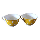 Two Large Yellow Polka Dot Cups Sarreguemines Vintage