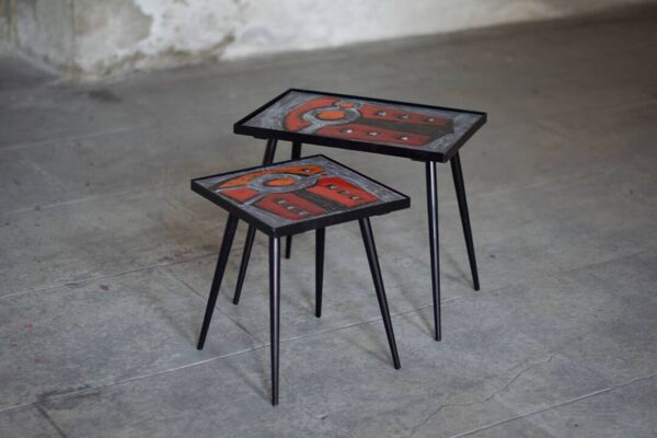 2 tables basse céramique vernis gigogne - les frères jean & robert cloutier 1950