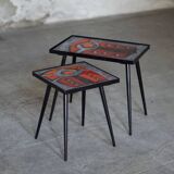 2 nesting varnished ceramic coffee tables - the brothers jean & robert cloutier 1950