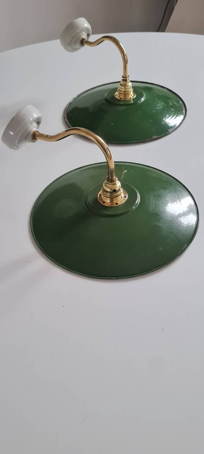 Pair of vintage enameled sheet metal wall lights