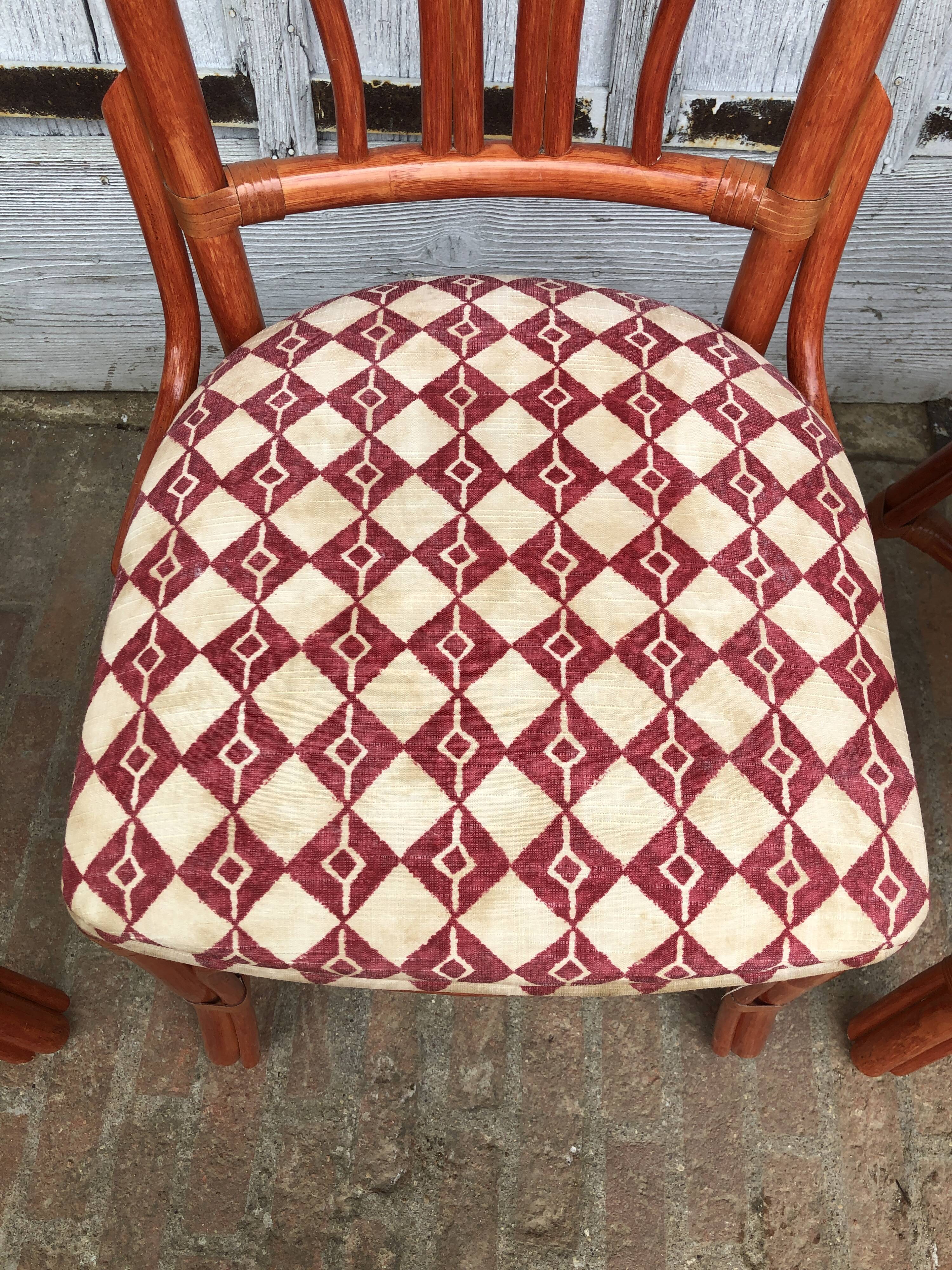 4 chaises bambou et cuir Roche Bobois 1960