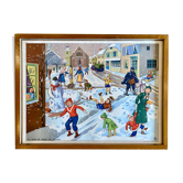 Educational poster elocution Rossignol vintage 60s - a snow day in the village and the Post Office