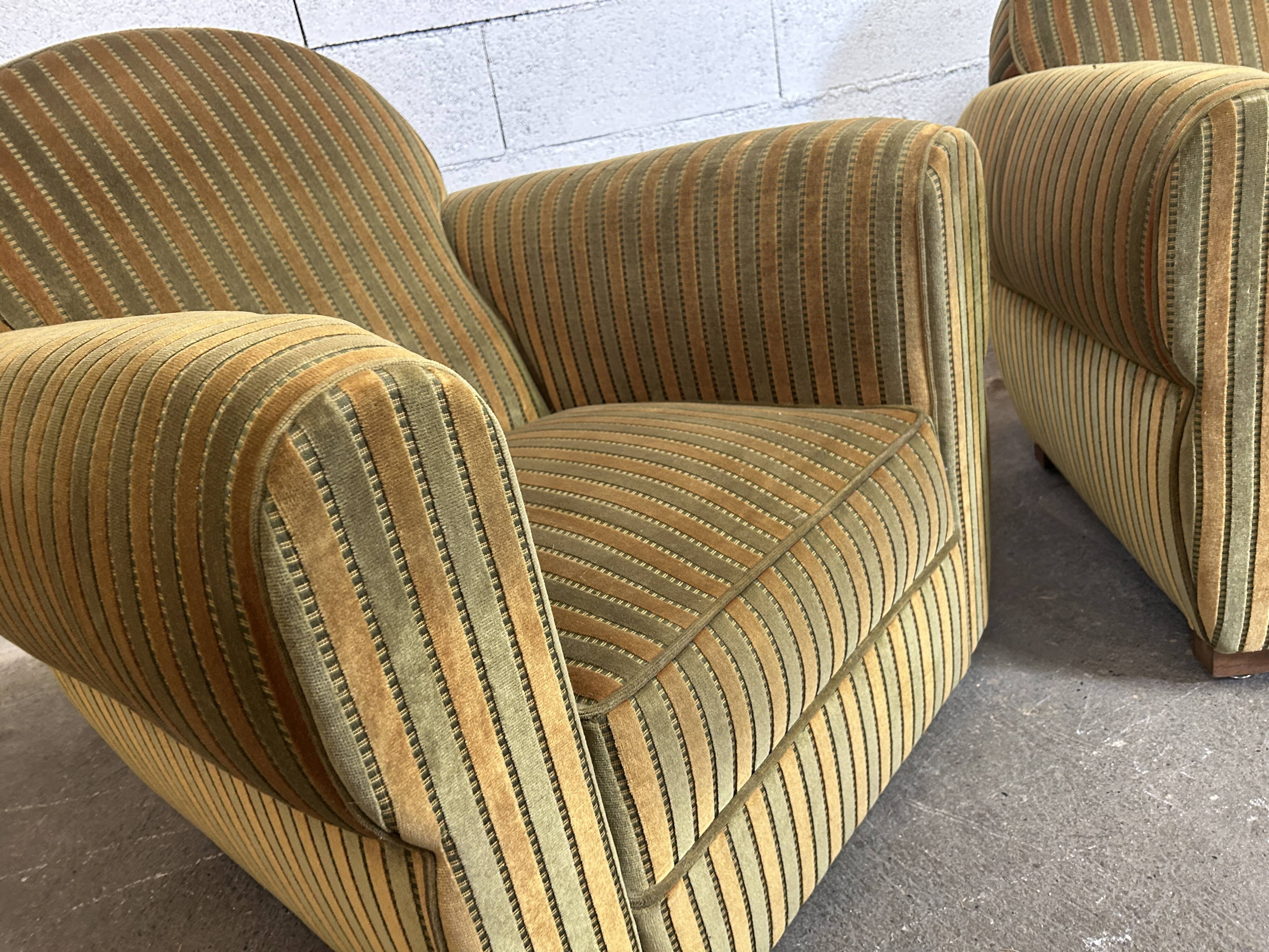 Pair of green fabric armchairs