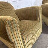 Pair of green fabric armchairs