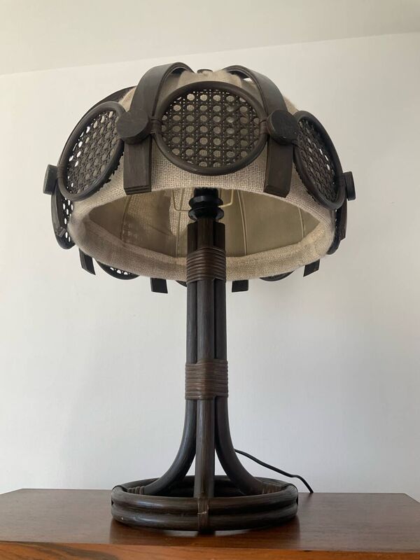 Lampe en rotin et cannage des années 60-70