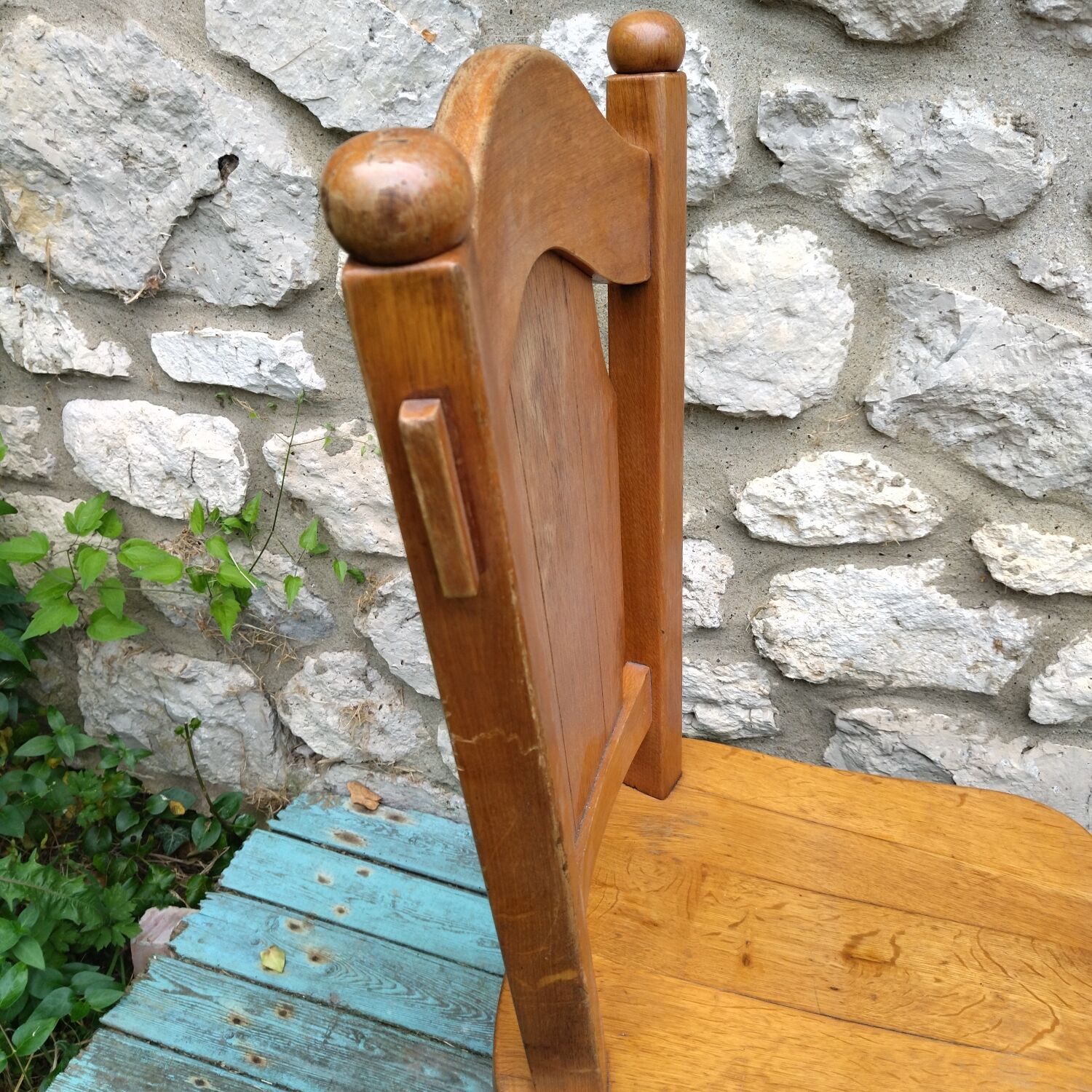 Pair of neo-rustic 60s solid wood chairs