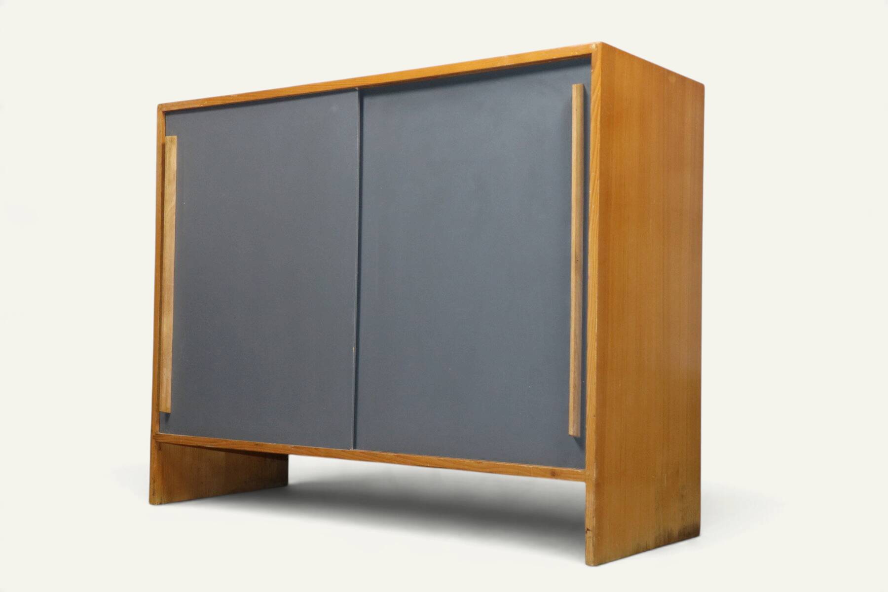 Vintage wooden sideboard with sliding doors – 1960s