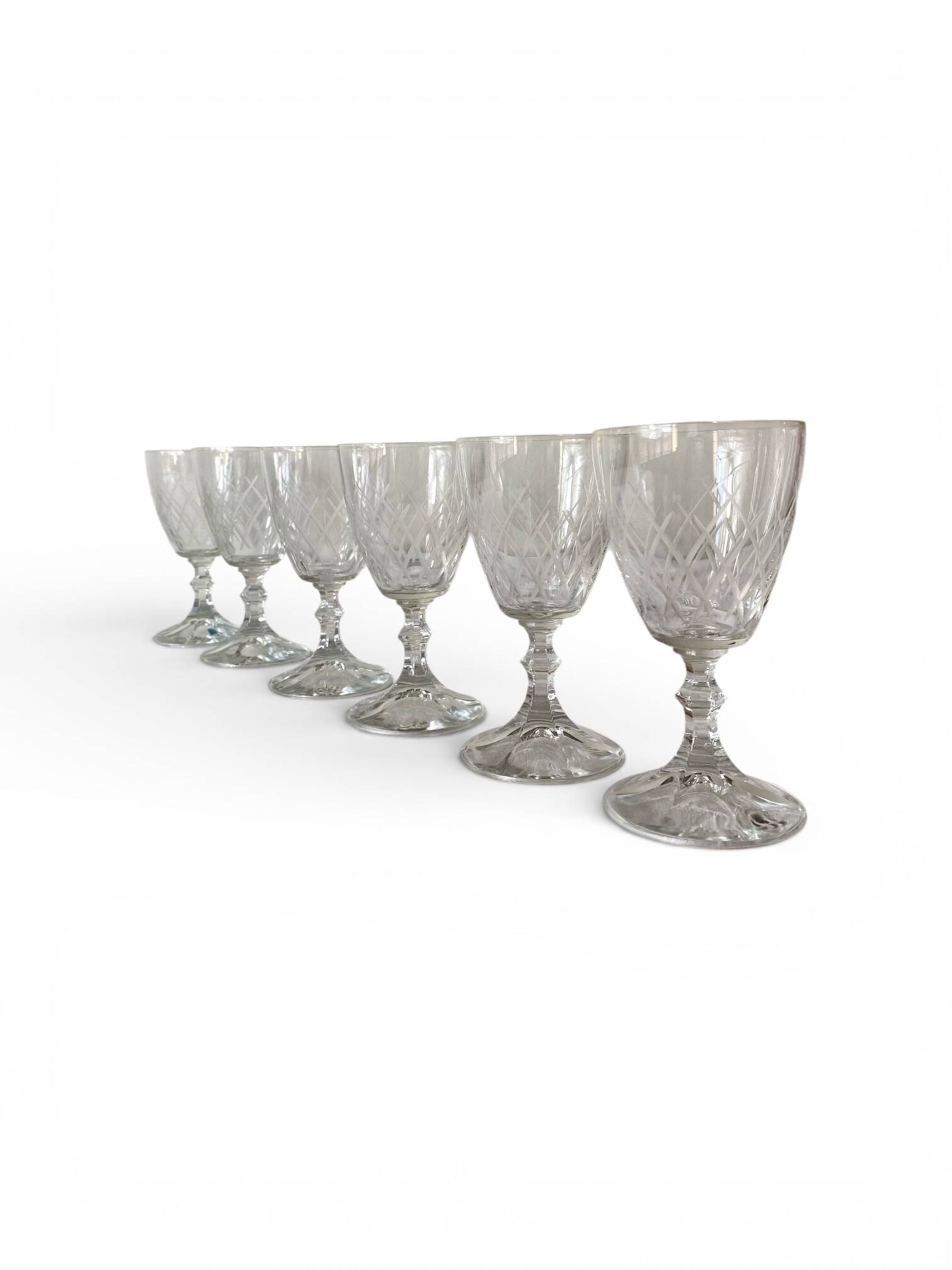 6 large antique engraved glasses for wine or water