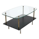 Vintage coffee table from the 1960s, glass, faux leather, brass.