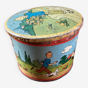Vintage metal box, confectioner, Tintin Hergé
