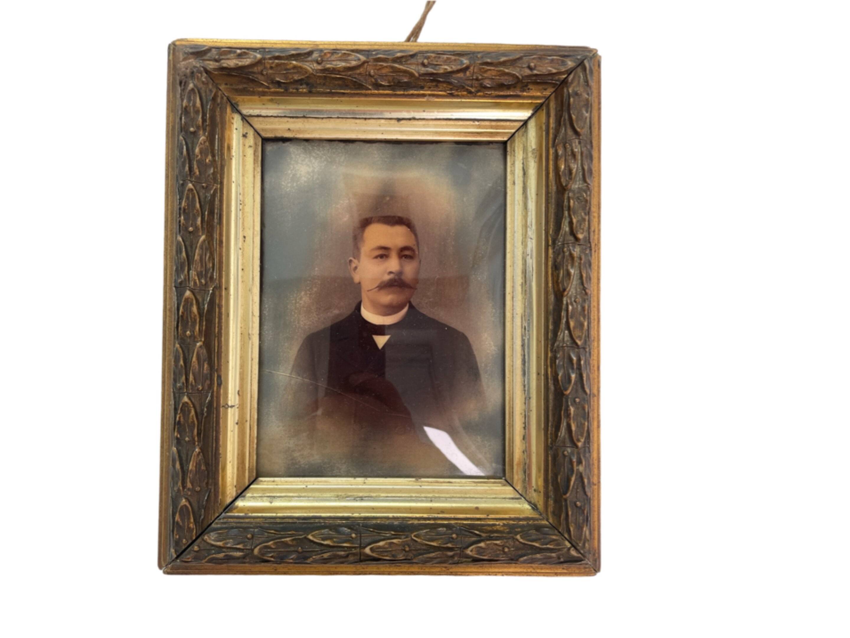 Portrait, photograph, ambrotype, hand painted, 19th century, signed EV, dated 1881, curved glass