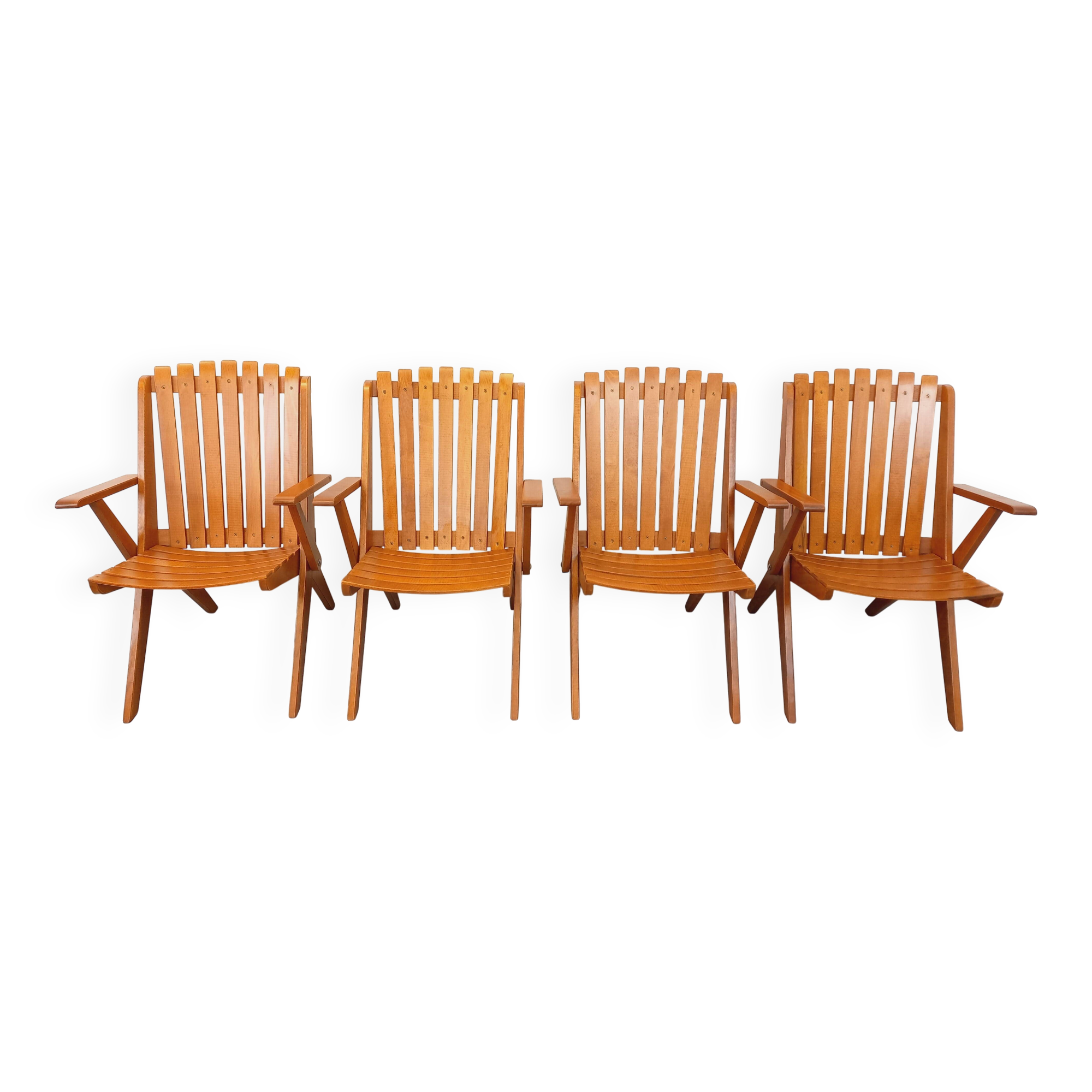 Set of 4 vintage garden chairs made of beech wood from the 1960s.