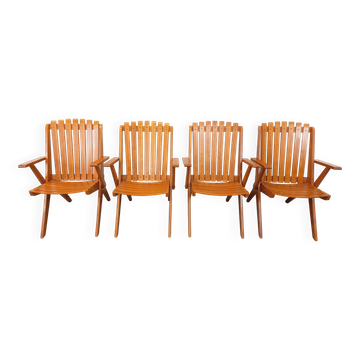 Suite de 4 fauteuils de jardin vintage en bois de hêtre des années 60