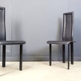 Set of 6 post modern black leather dining chairs, 1980s