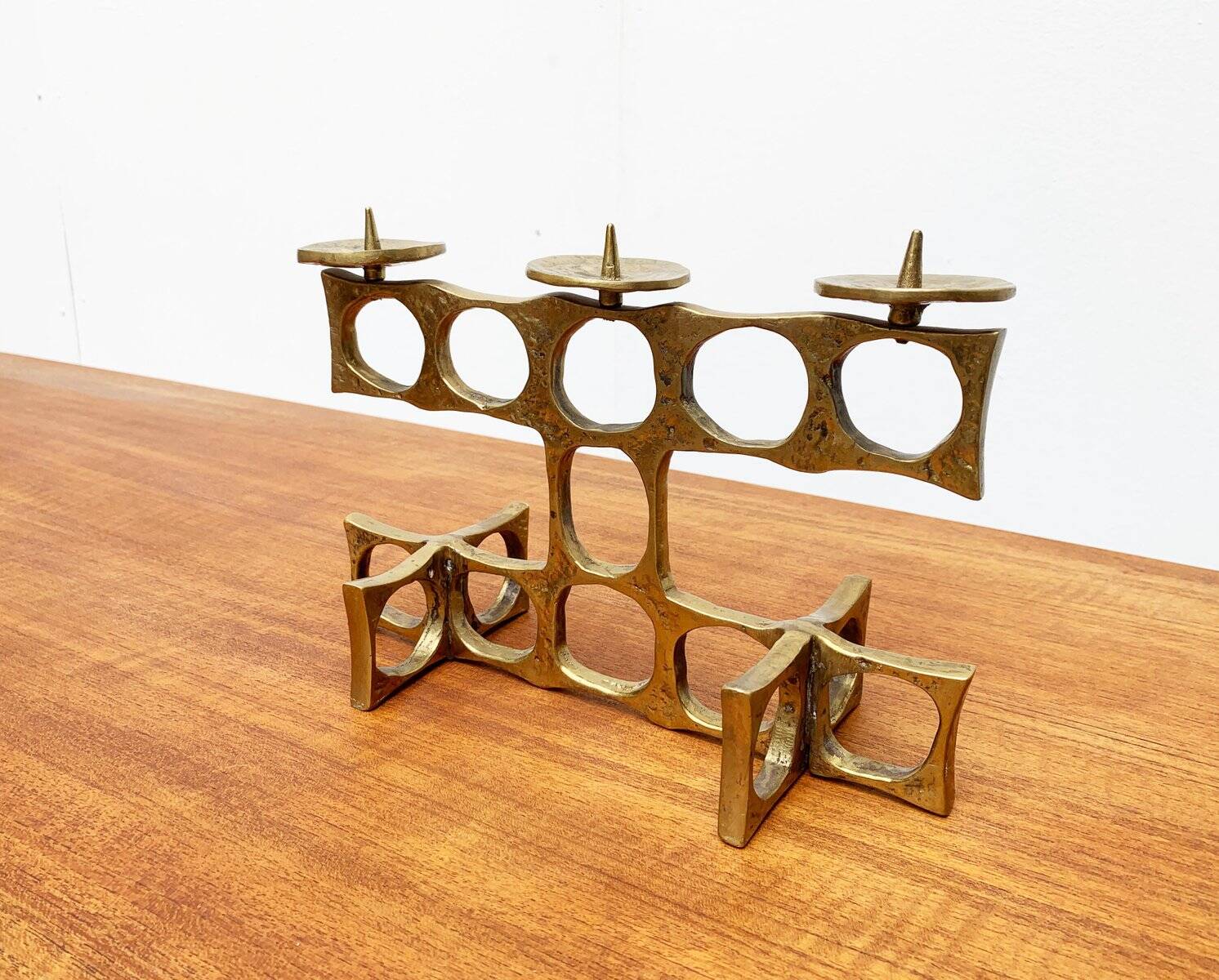 Brutalist metal candlestick from the mid-century by Heinz Goll