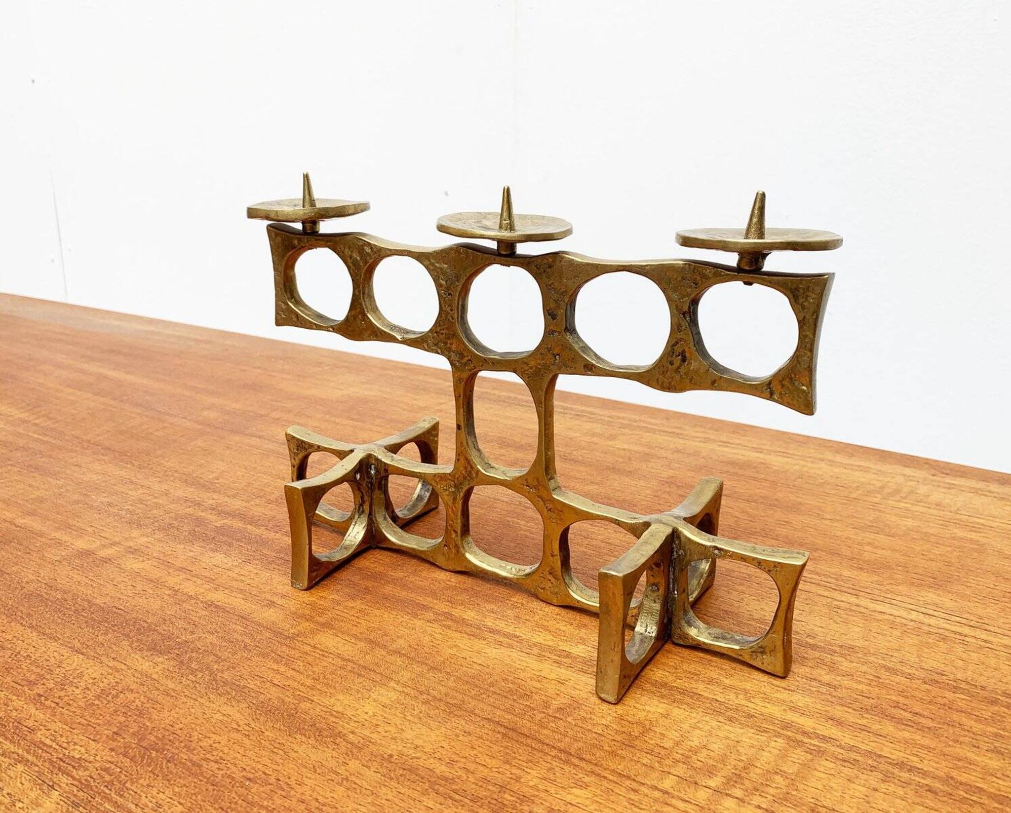 Brutalist metal candlestick from the mid-century by Heinz Goll