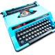 Machine à écrire Olympia Standard bleue pastel vintage révisée ruban neuf