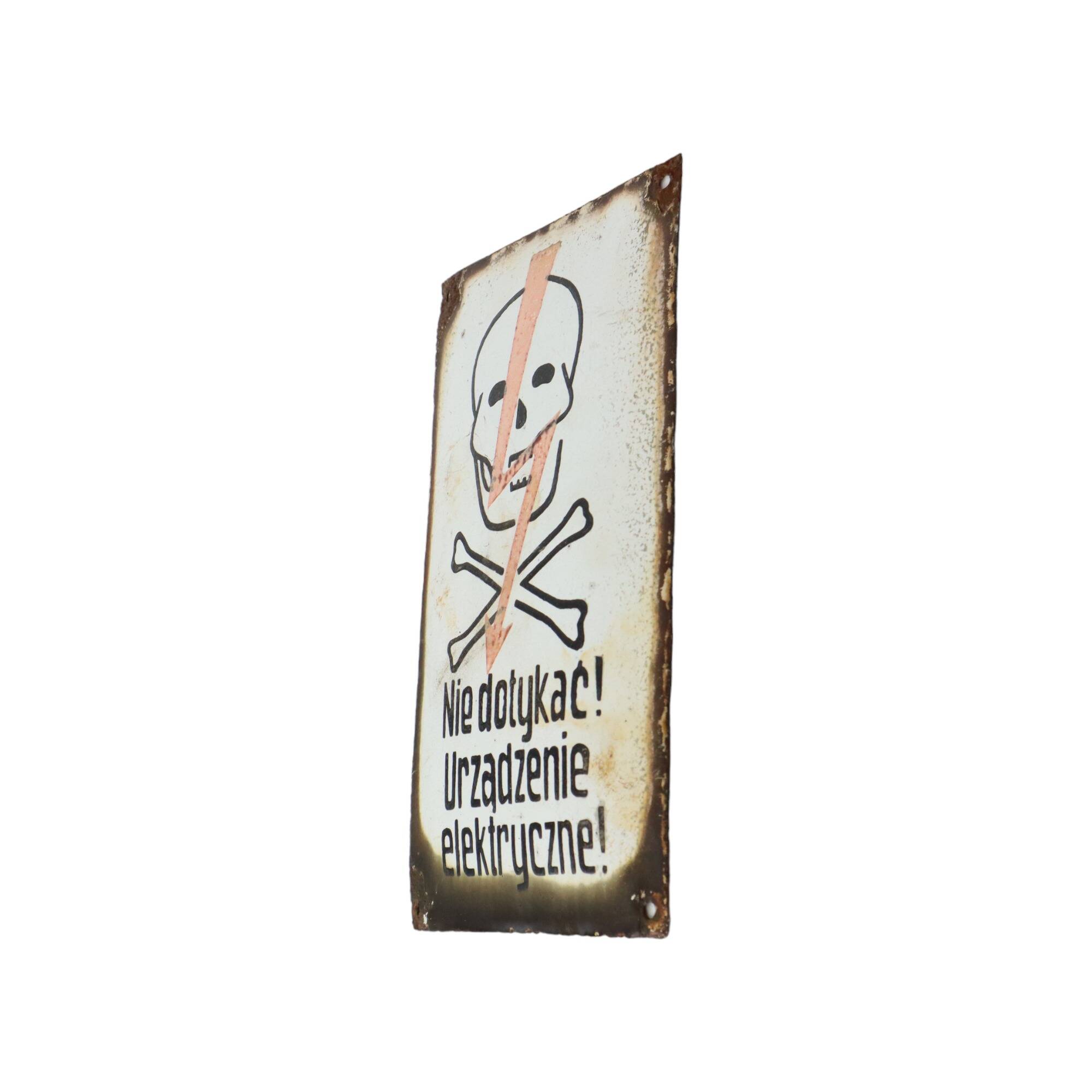 Polish Enamel Sign Danger High Voltage Skull Collectible Item