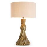Pair of table lamps in patinated brass color, linen lampshade.